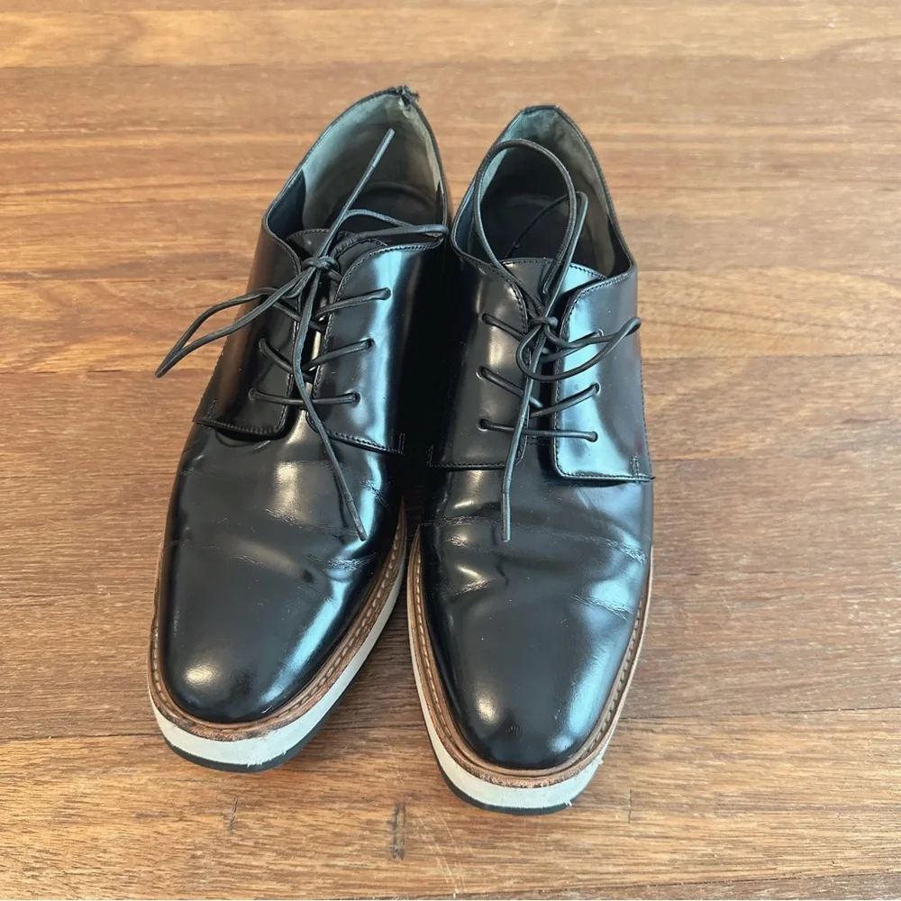 Vince Women's Black Leather Lace Up Oxford Shoes Platform Sole Size 7.5